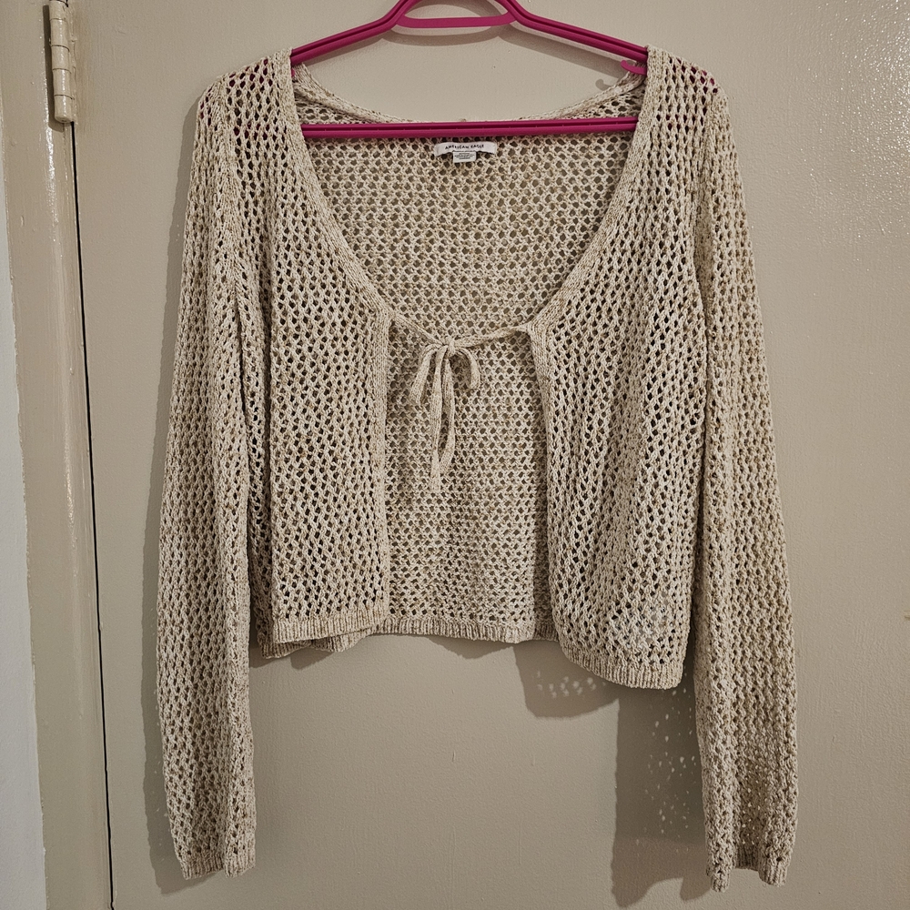 American Eagle Outfitters Cream Open-Knit Cardigan - Picture 2 of 4